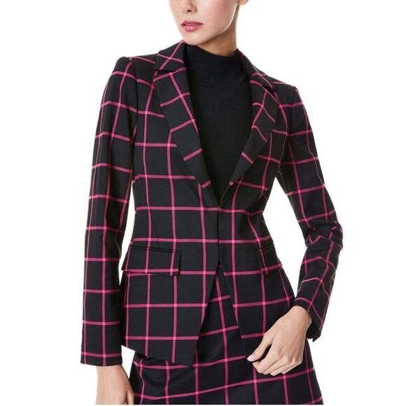 Alice & Olivia Pink Black Window Pane Mya Blazer Jacket Work Office Career 2 - Picture 1 of 8